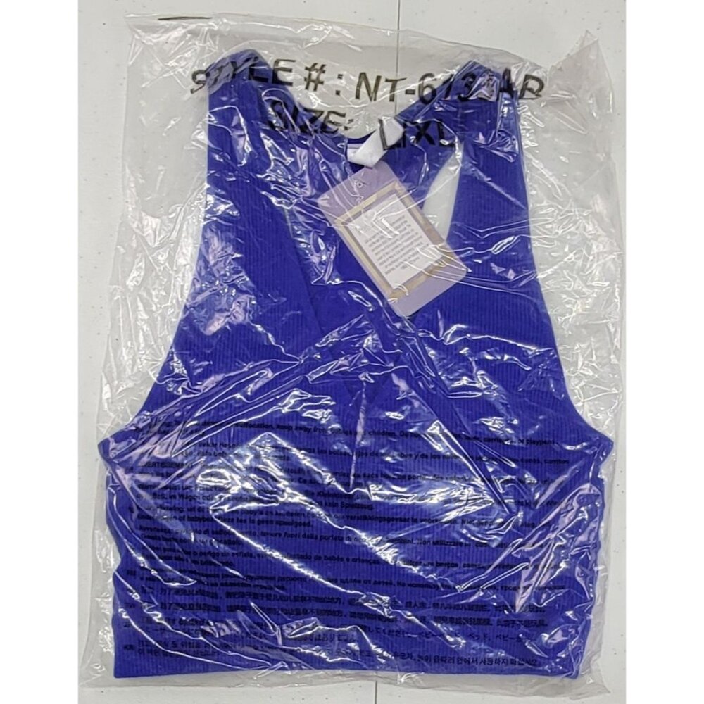 Zenana Racerback Brami Top Bright Blue Ribbed Sleeveless V-Neck Womens L/XL - Picture 7 of 8